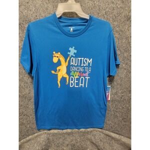 Autism Speaks Blue T-Shirt: Austim‎ dancing to a differet beat Size L